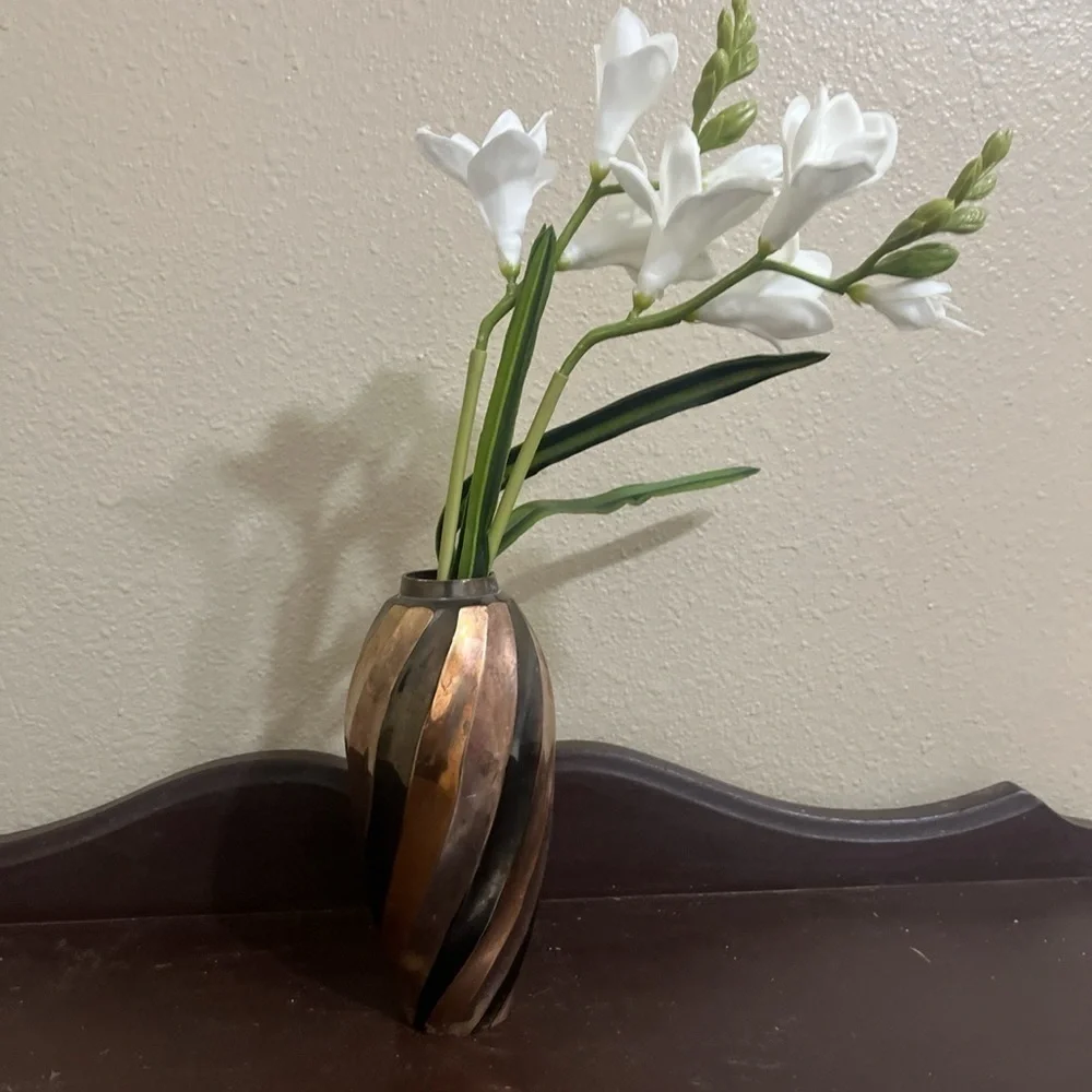 Brass Vase India Mixed Metal Swirl Pattern Copper and Brass